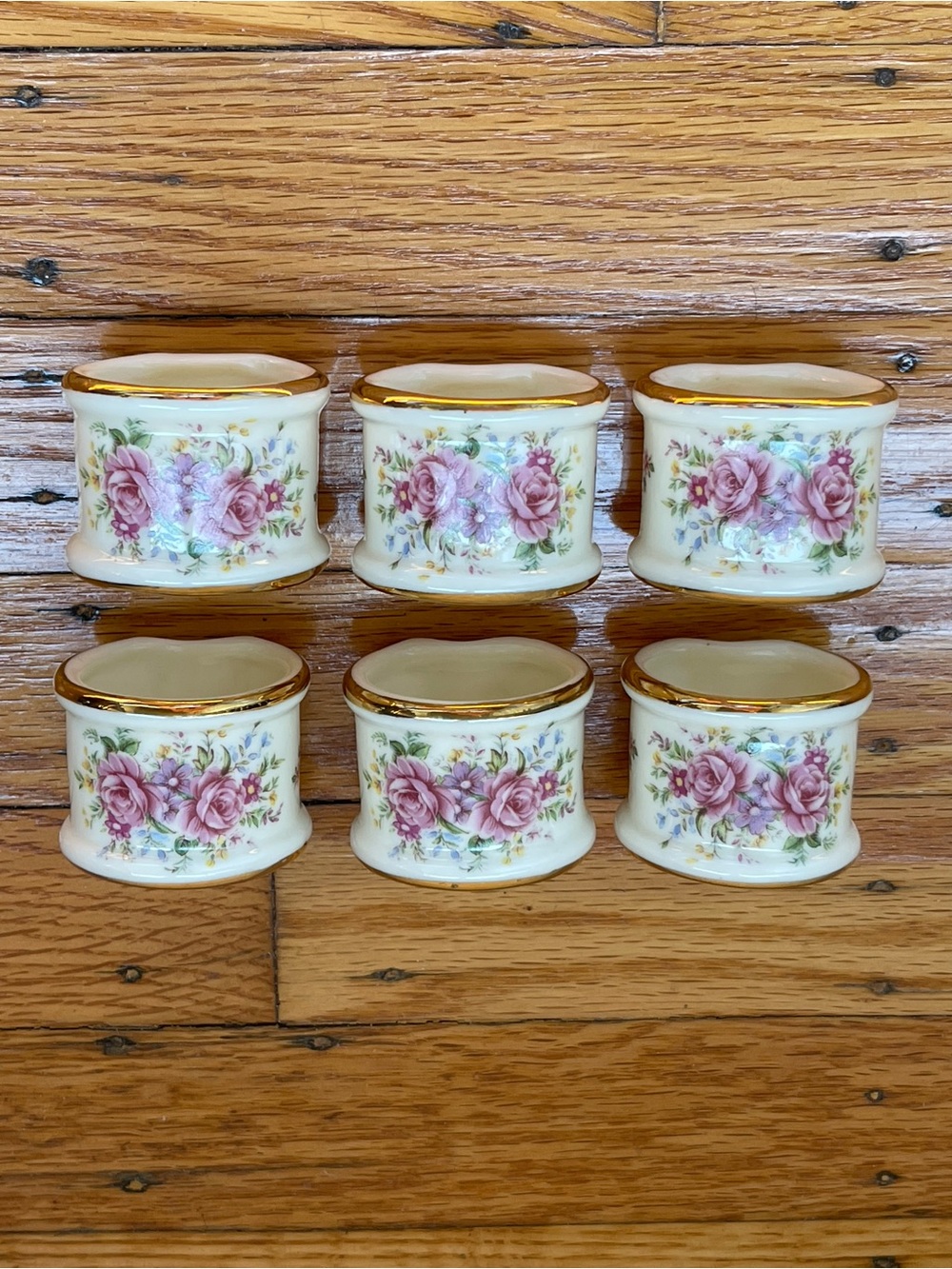 Vintage Formalities by Baum Bros Floral Porcelain Napkin Rings with Gold Trim